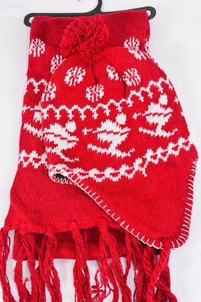 Winter Knit Scarf & Hat Set Fleece Inside Snowflake & Ski / Sets Scarf Size-64"x 8" Wide , OPP bag & UPC Code , Choose Colours