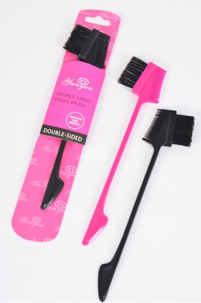 Edge Brush DoubleSide/DZ Size6.5" ,6 Black,6 Fuchsia Color Asst
