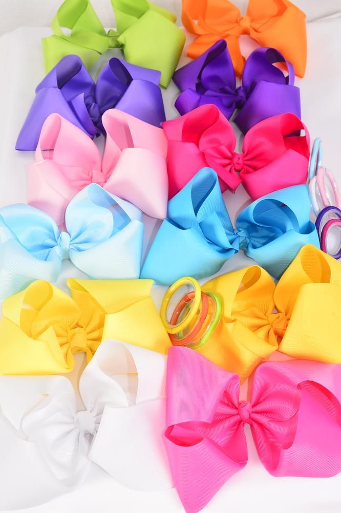 Hair Bow Cheer Type Bow Rainbow Elastic Pony Grosgrain Bow Tie Dz