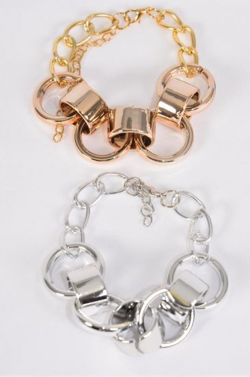 Bracelet Chain Style Gold Silver Color Mix / 12 pcs = Dozen  w Extension Chain , 6 Rose Gold , 6 Silver Color Mix , Hang Tag & OPP Bag & UPC Code
