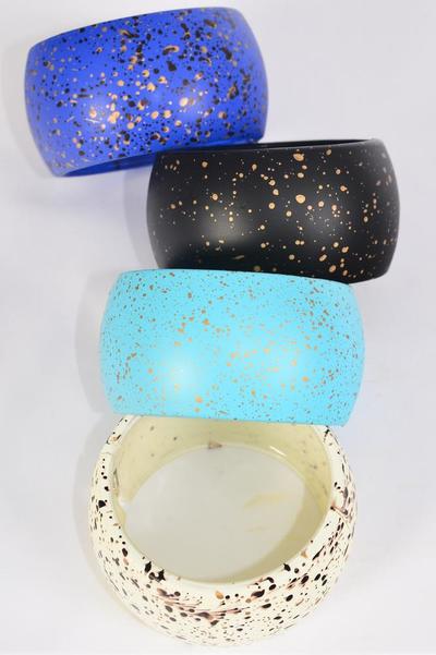 Bracelet Bangle Hinge Acrylic Wide Speckle Multi / 12 pcs = Dozen Size - 2.75" x 1.75" Dia Wide , 3 Of each Color Asst , Hang Tag & OPP Bag & UPC Code 