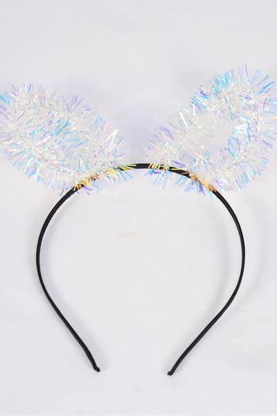 Headband Horseshoe Bunny Ears Iridescent / 12 pcs = Dozen  Ear Flexible , Hang Tag & OPP Bag & UPC Code 