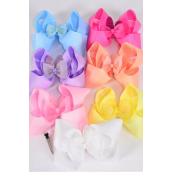Hair Bow Jumbo Double Layered Easter Bunny Ears Grosgrain Bow-tie Pastel/DZ **Pastel** Size-6"x 6",Alligator Clip,2 White,2 Baby Pink,2 Lavender,2 Blue,2 Yellow,1 Peach,1 Hot Pink,7 Color Asst,Clip Strip & UPC Cod
