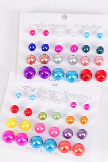 Earrings 12 pair ABS Pearl 6 8 10 12 mm Mix Multi/DZ Same is 00008 **Multi** Post,Size-6,8,10,12 mm Mix,Pr Color Asst,6 of each Color Asst,Earring Card & Opp Bag & UPC Code,each Card have 12 pair,12 Card =Dozen,