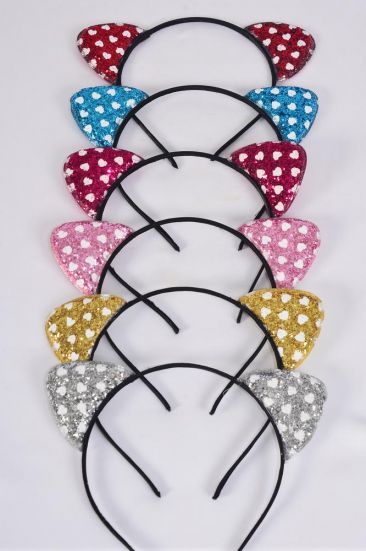 Headband Horseshoe Kitty Cat Ears Glitter Heart Multi / 12 pcs = Dozen Multi , 2 of each Color Asst , Hang Tag & UPC Code