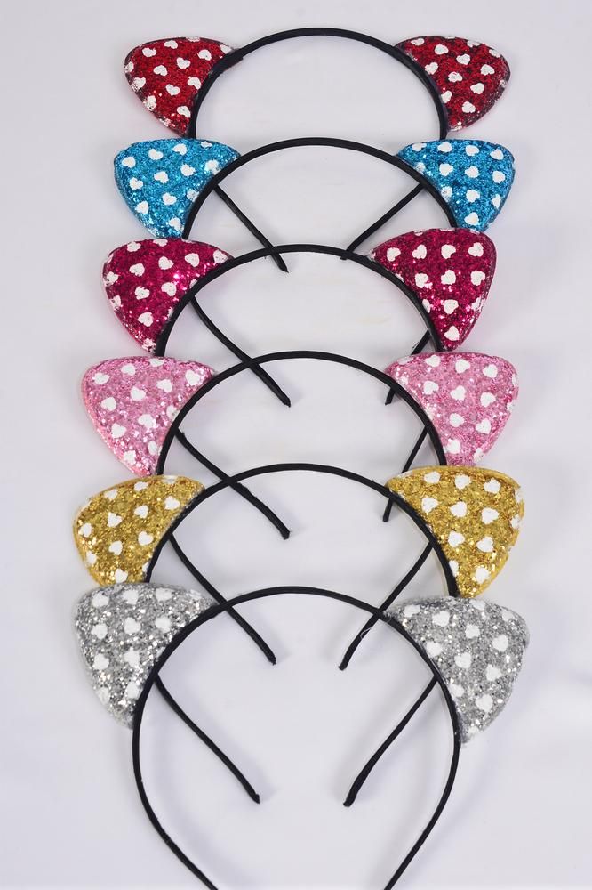 Headband Horseshoe Kitty Cat Ears Glitter Heart Multi / 12 pcs