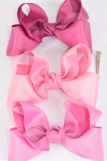 Hair Bow Jumbo Mauve Pink Mix Grosgrain Bow-tie/DZ **Mauve Pink Mix** Alligator Clip,Size-6"x 5" Wide,4 Fantasy Rose,4 Wild Rose,4 Rosy Mauve  Color Asst,Clip Strip & UPC Code