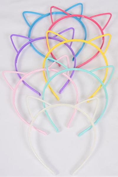 Headband Horseshoe Acrylic Glitter Kitty Cat Ear Pastel / 12 pcs = Dozen Color - 2 White , 2 Mint Green , 2 Lavender , 2 Baby Pink , 2 Yellow , 1 Hot Pink , 1 Blue Color Asst , Individual OPP Bag & Hang Tag & UPC Code