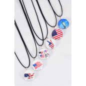 Necklace Black Patriotic Double Sided Glass Dome/DZ match 03316 Pendant Size-1.25&quot; Wide,Necklace 18&quot; Long Extension Chain,2 of each Style Asst,Hang Tag &amp; OPP Bag &amp; UPC Code
