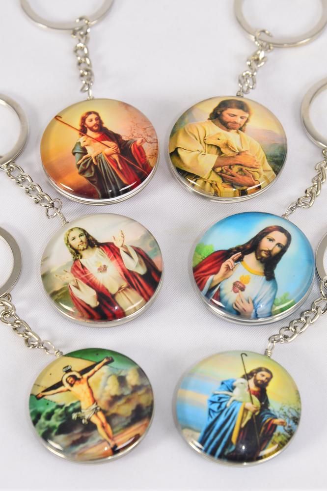 Key Chain Jesus Double Sided Glass Dome/DZ **Jesus** Size1.5" Wide,2