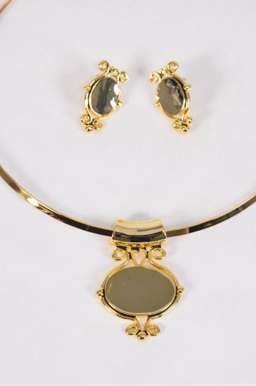 Necklace Sets Choker Luggage Tag Pendant Gold Post / Sets Gold , Post , 16" Choker, Flexible , Display Card & OPP Bag & UPC Code