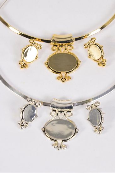 Necklace Sets Choker Luggage Tag Pendant Silver Post / Sets  Post , 16" Choker , Flexible , Display Card & OPP bag & UPC Code , Choose Gold Silver Finish