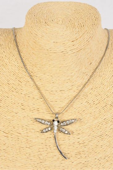 Necklace Dragonfly Rhinestones / PC Pendant Size - 2" x 2" Wide , Chain 24" Extension Chain , Display Card & OPP Bag & UPC Code