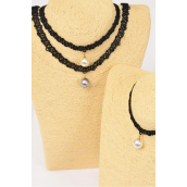 Necklace Choker Black Lace 14 mm Pearl Drop/DZ Size-14" Extension Chain,4 White,4 Cream,4 Gray Mix,Display Card & OPP Bag & UPC Code