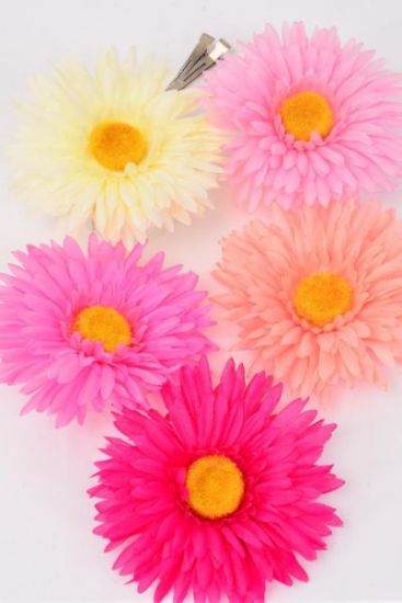 Flower Silk Flower Large Gerber Pink Mix / 12 pcs Flower = Dozen   Pink Mix , Size - 6" Wide , Alligator Clip & Brooch & Elastic Pony , 3 Fuchsia , 3 Beige , 2 Hot Pink , 2 Baby Pink , 2 Peach Color Asst , Clear Box