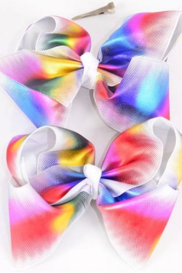Hair Bow Extra Jumbo Bow Multi Holographic Grosgrain Bow-tie / 12 pcs Bow = Dozen Alligator Clip , Size - 8" x 7" Wide , Clip Strip & UPC Code