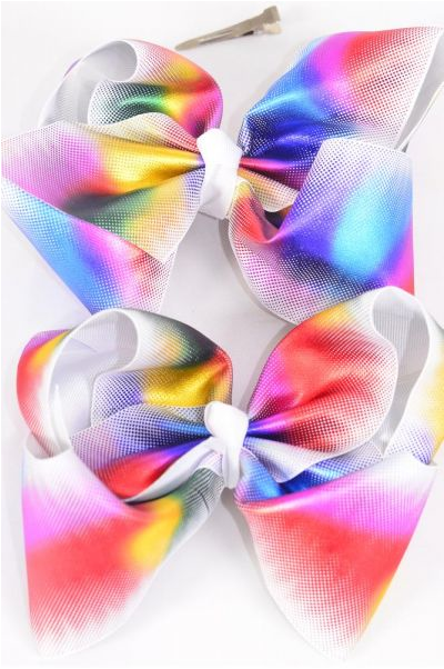 Hair Bow Extra Jumbo Bow Multi Holographic Grosgrain Bow-tie / 12 pcs Bow = Dozen Alligator Clip , Size - 8" x 7" Wide , Clip Strip & UPC Code