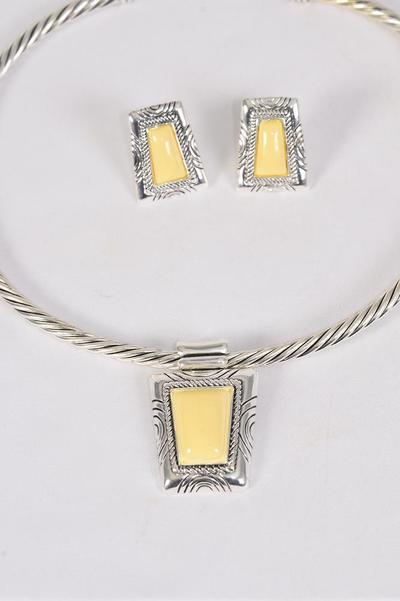 Necklace Sets Choker Flexible Poly Pendant Post Ivory / 12 Sets = Dozen  Flexible ,  Post , Size - 16" Wide , Display Card & OPP Bag & UPC Code