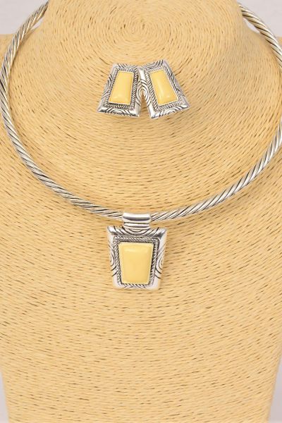 Necklace Sets Choker Oblong Pendant Cable-Wire Post/sets **Flexible** Post,Size-16" Wide,Display Card & OPP Bag & UPC Code