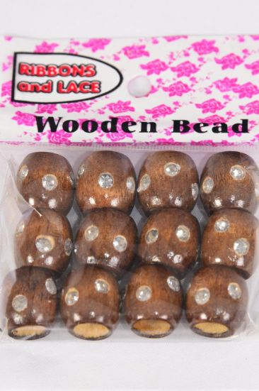Wooden Beads 144 pcs Large 16 mm Wide Clear Stones Brown / 12 Bag = Dozen  Brown , Size - 16 mm Wide , OPP Bag , 12 pcs per Bag , 12 Bag = Dozen