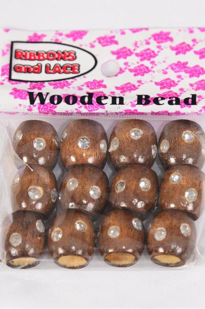 Wooden Beads 144 pcs Large 16 mm Wide Clear Stones / 12 Bag= Dozen Size - 16 mm Wide , Choose Colors , OPP Bag , 12 pcs per Bag ,12 Bag = Dozen