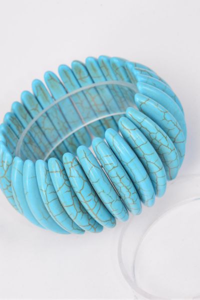 Bracelet Turquoise Semiprecious Stones / PC Stretch , High-1.75", Hang Tag & OPP Bag & UPC Code