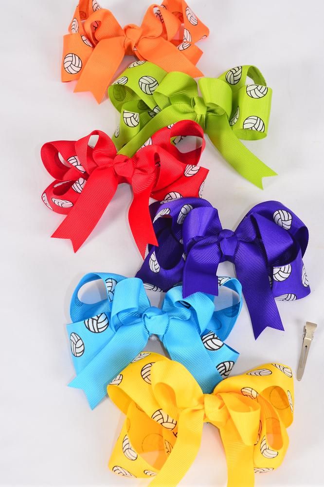Hair Bow Jumbo Double Layered Volleyball Sport Multi Grosgrain Bow
