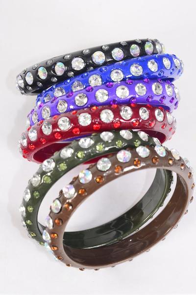 Bracelet Bangle Acrylic Stones All Around Plus Size / 12 pcs = Dozen  Size- 3" Wide , Hang Tag & OPP Bag & UPC Code , Choose Colours