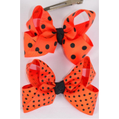 Hair Bow Polka-dots Black Orange Mix Grosgrain Bow-tie/DZ Alligator Clip, Bow-4&quot;x 3&quot; Wide,6 Black &amp; 6 Autumn Orange Mix,Clip &amp; UPC Code