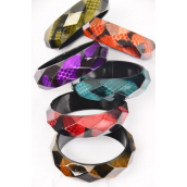 Bangle Acrylic Animal Pattern Diamond Cut/DZ/DZ Size- 2.75&quot;x 1&quot; Wide,2 of each Color Asst,Hang Tag &amp; OPP Bag &amp; UPC Code