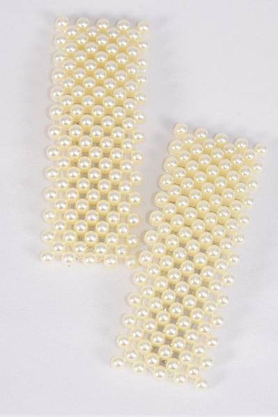  Pearl Hair Clips 24 pcs / 12 pair = Dozen Auto Clip , Size - 3" x 1" Wide , 6 White , 6 Cream Asst , Display Card & UPC Code