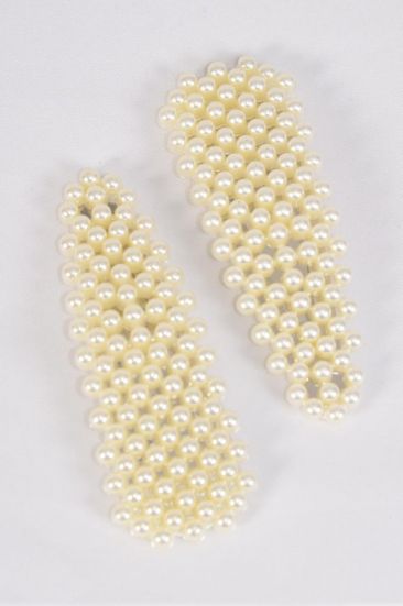  Pearl Hair Clips 24 pcs / 12 pair = Dozen Auto Clip , Size - 3" x 1" Wide , 6 White , 6 Cream Asst , Display Card & UPC Code
