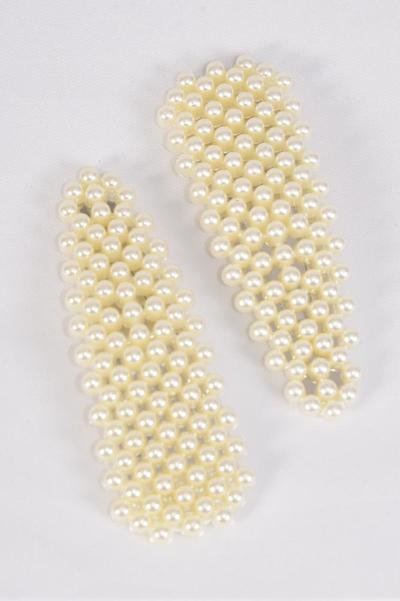  Pearl Hair Clips 24 pcs / 12 pair = Dozen Auto Clip , Size - 3" x 1" Wide , 6 White , 6 Cream Asst , Display Card & UPC Code