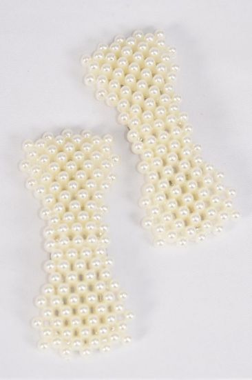  Pearl Hair Clips 24 pcs / 12 pair = Dozen Auto Clip , Size - 3" x 1" Wide , 6 White , 6 Cream Asst , Display Card & UPC Code