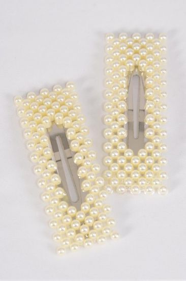  Pearl Hair Clips 24 pcs / 12 pair = Dozen Auto Clip , Size - 3" x 1" Wide , 6 White , 6 Cream Asst , Display Card & UPC Code
