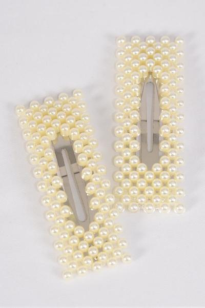  Pearl Hair Clips 24 pcs / 12 pair = Dozen Auto Clip , Size - 3" x 1" Wide , 6 White , 6 Cream Asst , Display Card & UPC Code