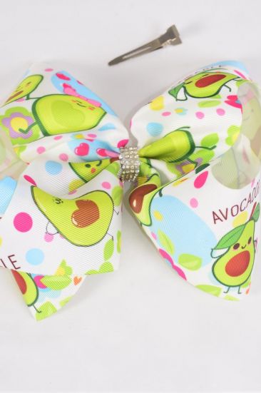 Hair Bow Jumbo Avocadorable Grosgrain Bow-tie / 12 pcs Bow = Dozen Avocado , Alligator Clip , Size - 6" x 5" Wide , Clip Strip & UPC Code