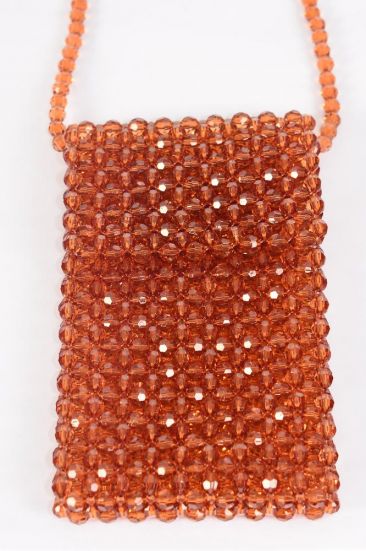 Purse Acrylic Bags Women Handbags Ladies Evening Party Shoulder Bag Beaded Messenger Crossbody Bags Phone Purse / PC Brown , Handmade , Size- 7" x 4.25" Wide , OPP Bag & UPC Code
