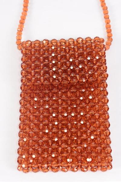 Acrylic Bags Women Handbags Ladies Evening Party Shoulder Bag Beaded Messenger Crossbody Bags Phone Purse/PC **Brown** Handmade,Size-7"x 4.25" Wide,OPP Bag & UPC Code