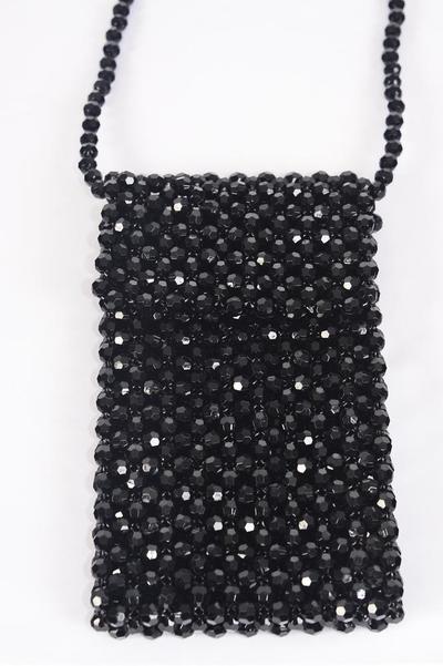 Acrylic Bags Women Handbags Ladies Evening Party Shoulder Bag Beaded Messenger Crossbody Bags Phone Purse/PC **Black** Handmade,Size-7"x 4.25" Wide,OPP Bag & UPC Code