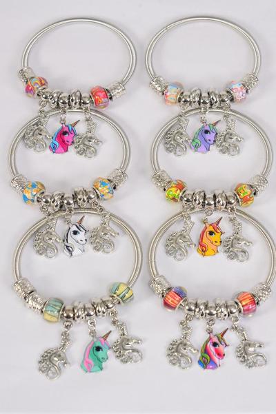 Bracelet Charm Bracelet Enamel Unicorn Charms / 12 pcs = Dozen match 00071 25753  Unicorn , 2 Of Each Pattern Asst , Hang Tag & Opp Bag & UPC Code