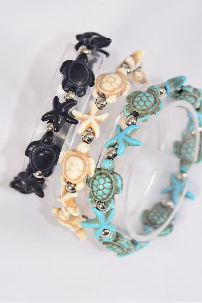Bracelet Semiprecious Stone Turtles & Starfish Stretch / 12 pcs = Dozen ...