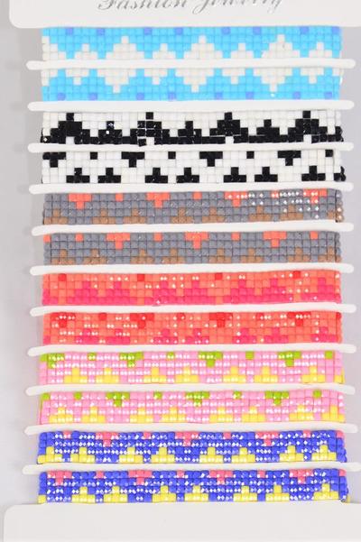 Bracelet Aztec Loom Pattern Asst Colors Multi / 12 pcs = Dozen Extenstion Chain , 2 of each Color Asst , Display Card & OPP Bag & UPC Code