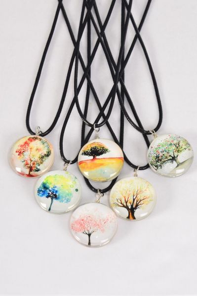 Necklace Black Tree Of Life Double Sided Glass Dome/DZ match 03071