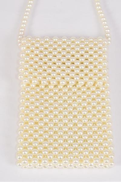 Pearl Bags Women Handbags Ladies Evening Party Shoulder Bag Beaded Messenger Crossbody Bags Phone Purse/PC **White** Handmade,Size-7"x 4.25" Wide,OPP Bag & UPC Code