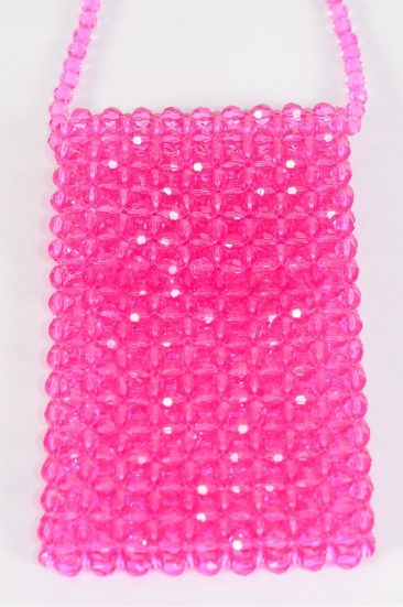 Purse Acrylic Bags Women Handbags Ladies Evening Party Shoulder Bag Beaded Messenger Crossbody Bags Phone Purse / PC  Hot Pink , Handmade , Size - 7" x 4.25" Wide , OPP Bag & UPC Code