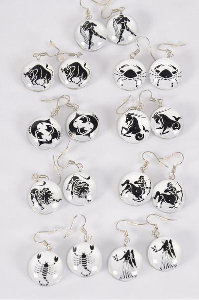 Earrings Greek Myth Zodiac Sign / 12 pair = Dozen match 25276 Fish Hook , Size-0.75" Wide , 12 Month Asst , Earring Card & OPP Bag & UPC Code