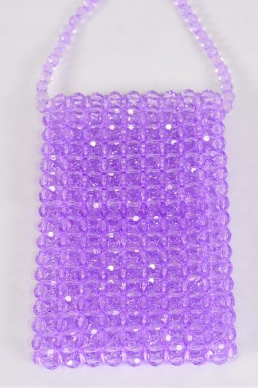 Purse Acrylic Bags Women Handbags Ladies Evening Party Shoulder Bag Beaded Messenger Crossbody Bags Phone Purse / PC  Lavender , Handmade , Size - 7" x 4.25" Wide , OPP Bag & UPC Code