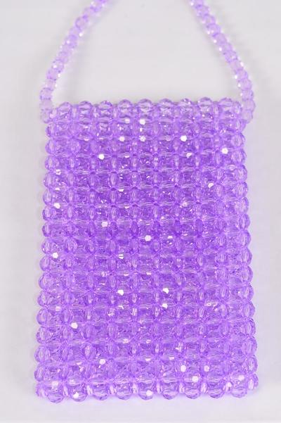 Acrylic Bags Women Handbags Ladies Evening Party Shoulder Bag Beaded Messenger Crossbody Bags Phone Purse/PC **Lavender** Handmade,Size-7"x 4.25" Wide,OPP Bag & UPC Code