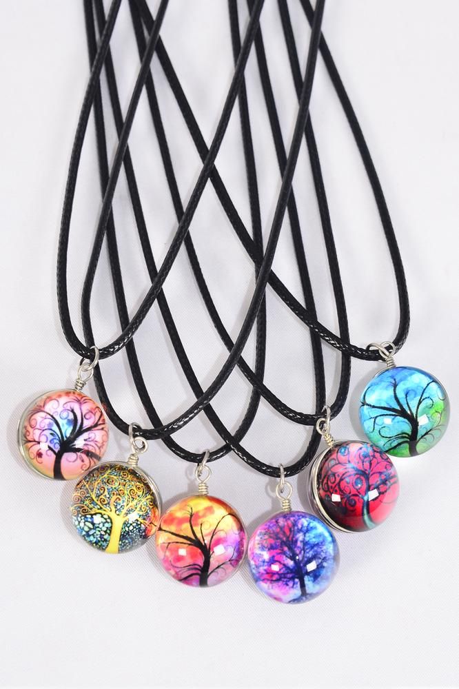 Necklace Black Tree Of Life Double Sided Glass Globe Dome/DZ match